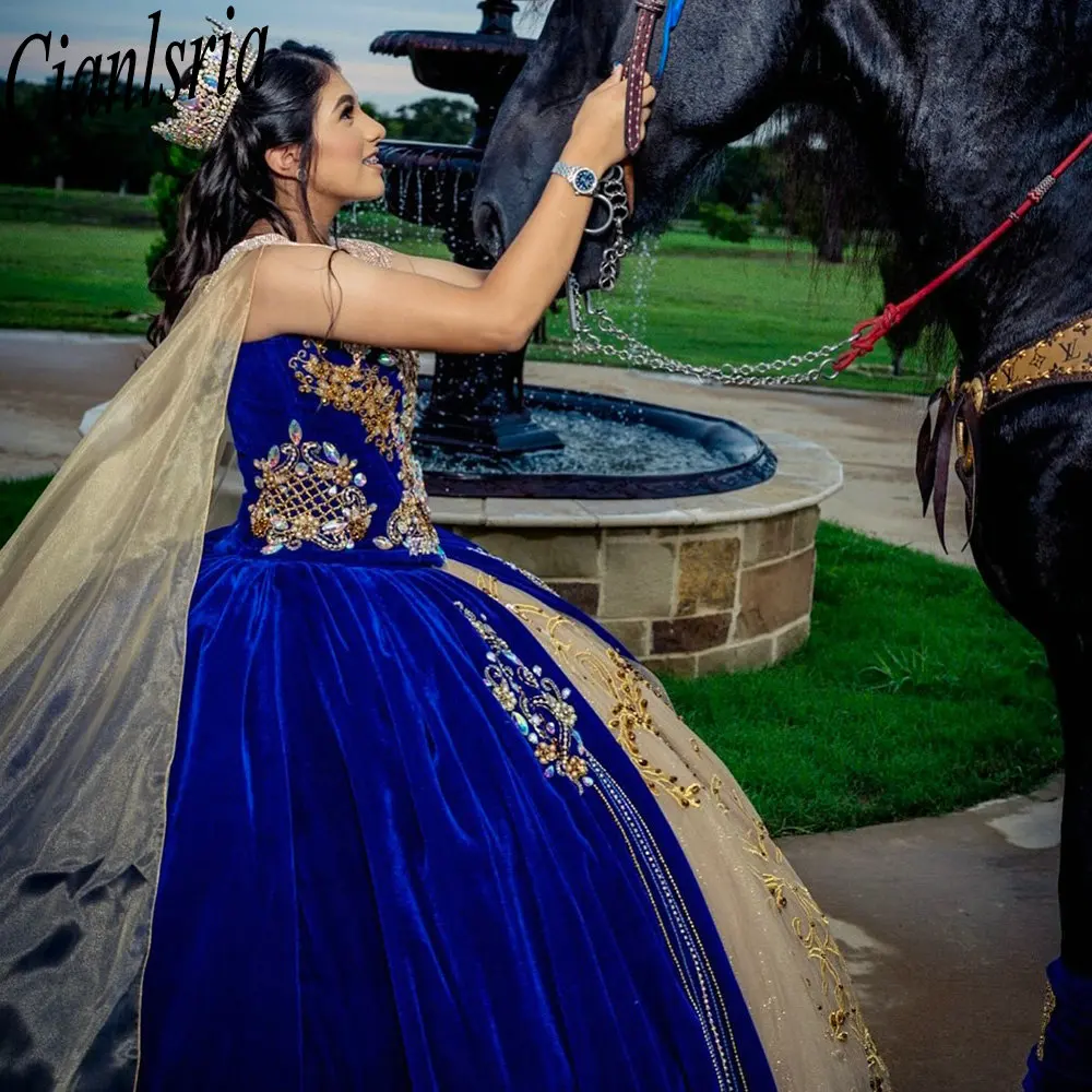 Princesa beading cristal em camadas saia quinceanera vestidos com capa vestido de baile apliques rendas doce 15 anos mexicano personalizado