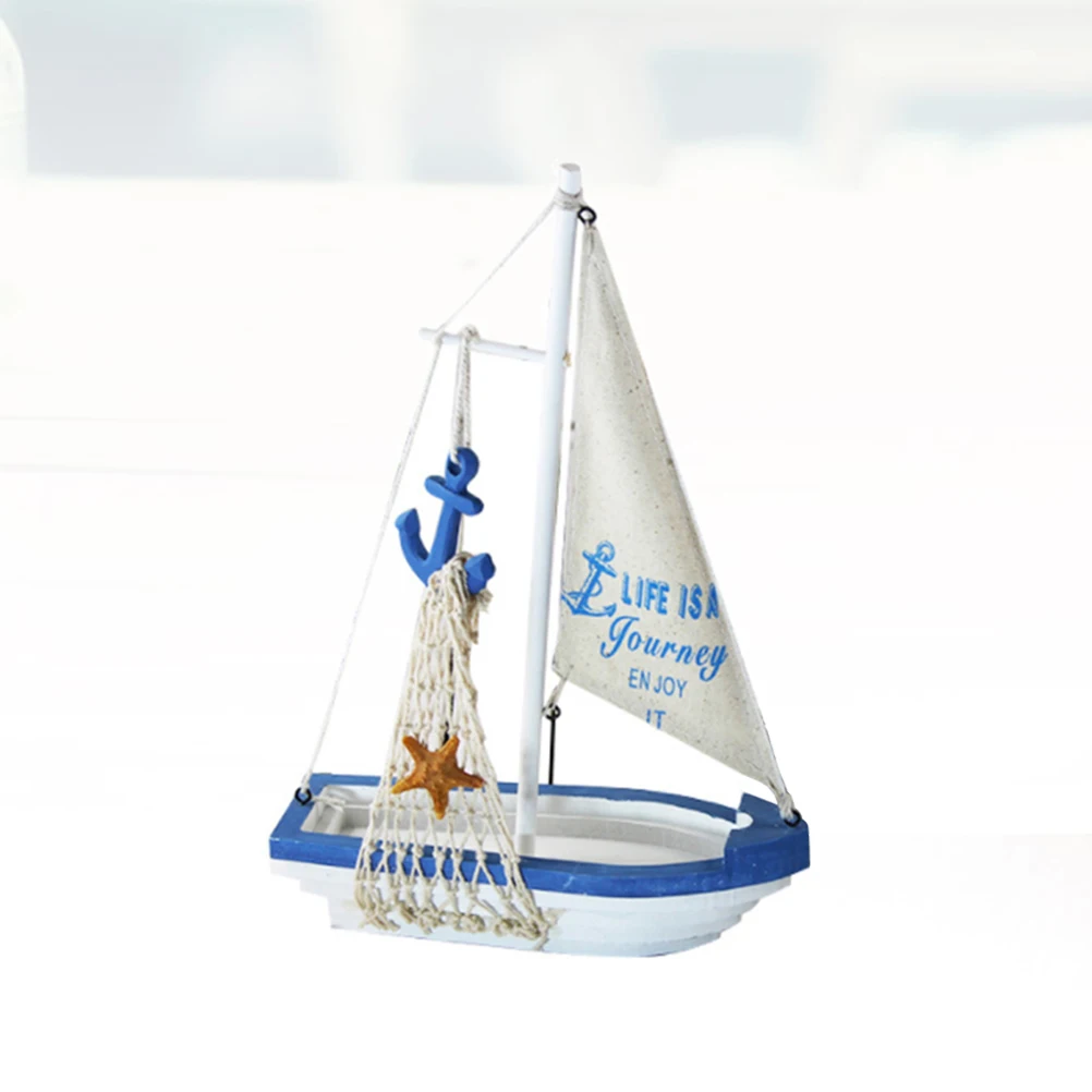 

Mediterranean Sailing Ornaments Wooden Boat Decor Desktop Model Office Decoration