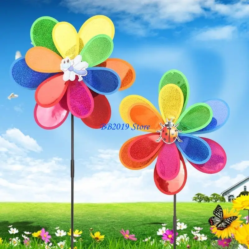 Q0KB Sequíns Insecto Windmill Whirligig Spinner viento Decoración del jardín del jardín Juguete