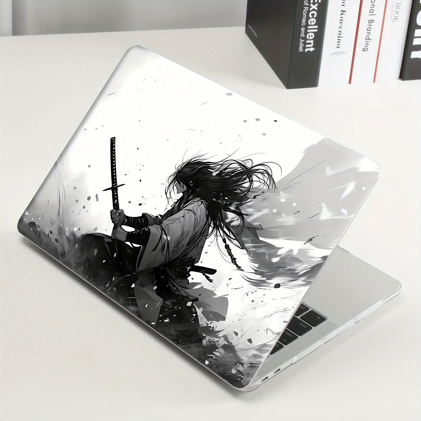 

DIY surface rendering laptop protective film, anime knight warrior style laptop shell film decorative sticker, bright colors,