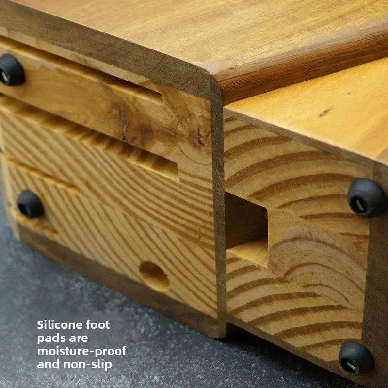Acacia Wood Knife Block – 6-Hole Countertop Holder with Drainage & Vintage Design – Kitchen/Chef/Outdoor Knife Rack