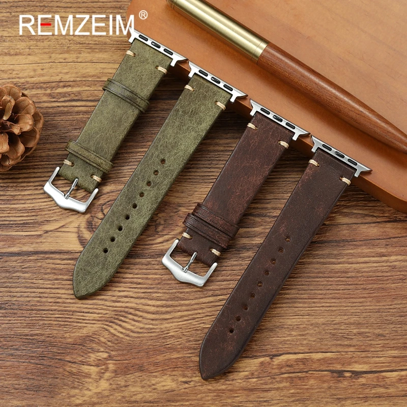 Heren stiksels lederen horlogeband voor Apple Watch 38/40/41/42/44/45/46/49mm horlogeband voor Iwatch 1-10 SE Ultra 2 armband