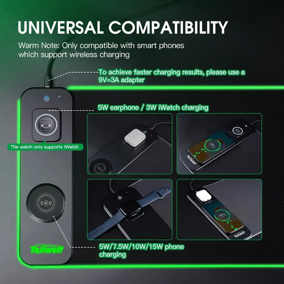 3-In-1 RGB Magnetic Wireless Charging Mouse Pad Oversized Office Desk Pad for Airpod Wireless Charging for Apple Watch