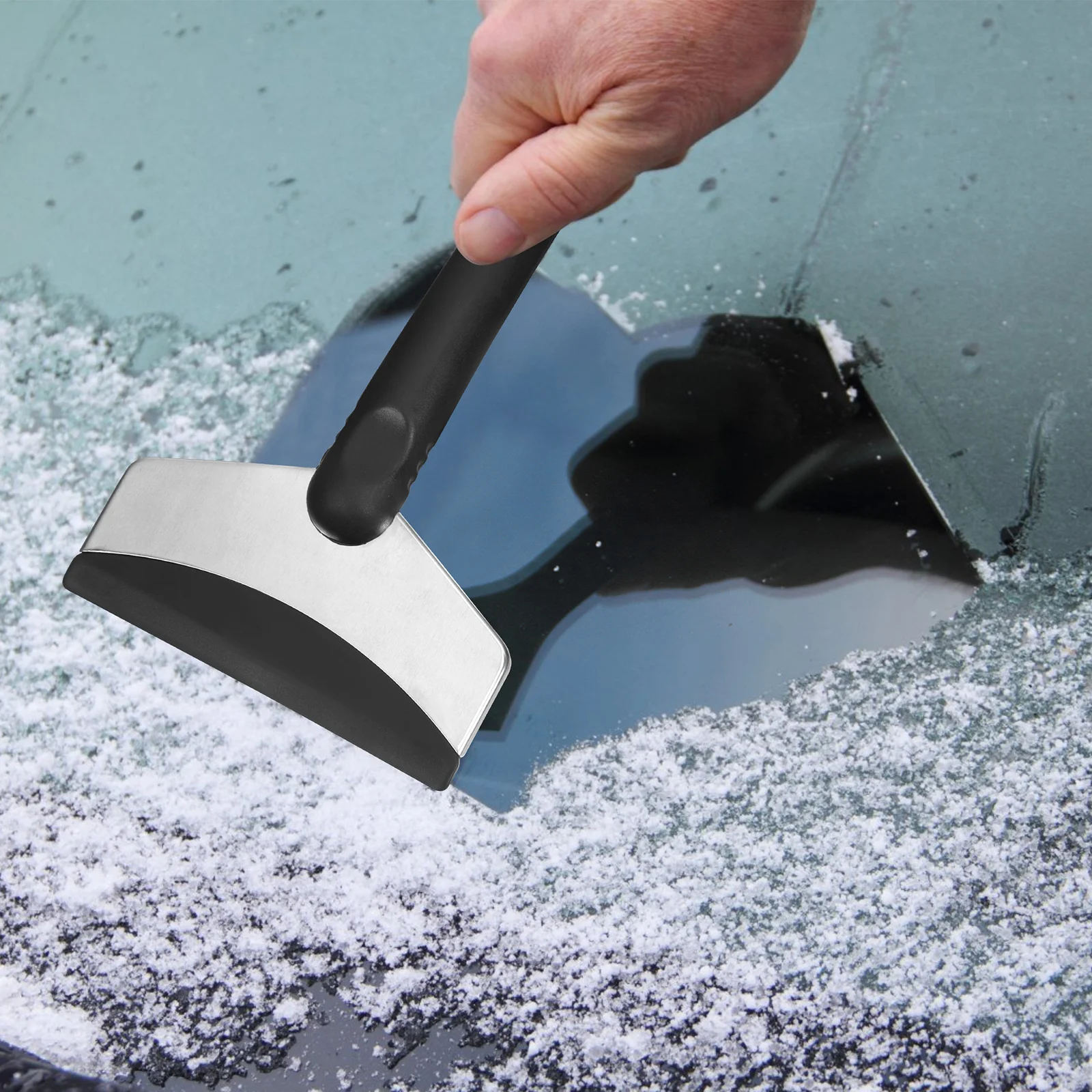 

18x11cm Black Snow Scraper for Car Ice Removal Heavy Duty Auto Shovel Stainless Steel Blade Windshield Cleaner Tool