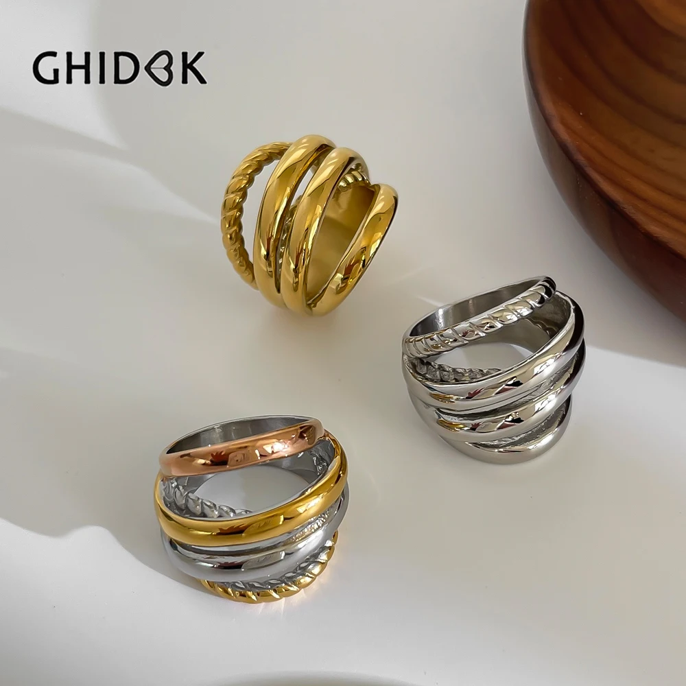 GHIDBK-Bagues en acier inoxydable multicouches pour hommes et femmes, matiques complètes, couleurs d'épissage, bijoux punk, nouvelle mode, 2024