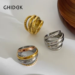 GHIDBK Free Tarnish Stainless Steel Splicing Colors Multi-layer Full Finger Rings for Women Man Punk Fashion Jewelry 2024 New