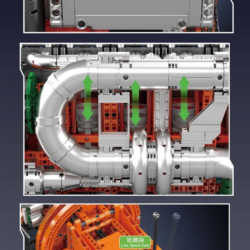Mould King 10200 MOC Motore tecnico per camion e tecnologia del modello di trasmissione I blocchi di costruzione include motore e scatola batteria