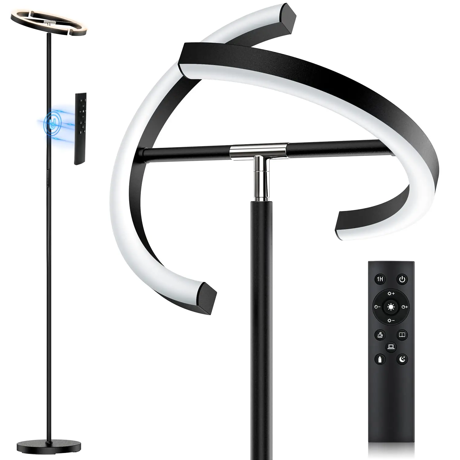 

Modern Stepless Dimmable Standing Lamp Rotatable Reading Standing Light,Touch&Remote Control Uplighter Floor Lamp for Bedroom