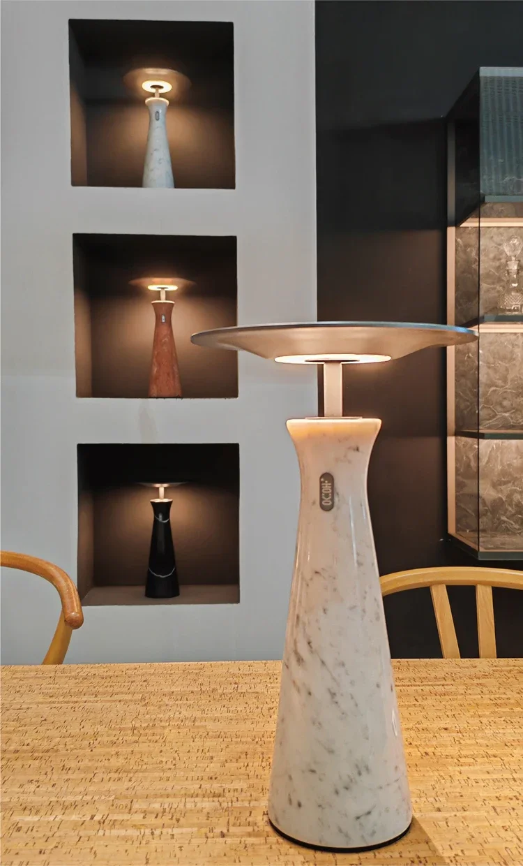 Villa Restaurant Bar Decor Marble Travertine Stone Table Lamps for hotel bedside or living room