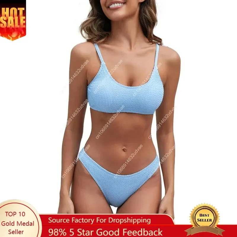 Fanuerg Women's Ribbed Bikini Sets Scoop Neck Cheeky Swimsuit Textured Two Piece Bathing Suit