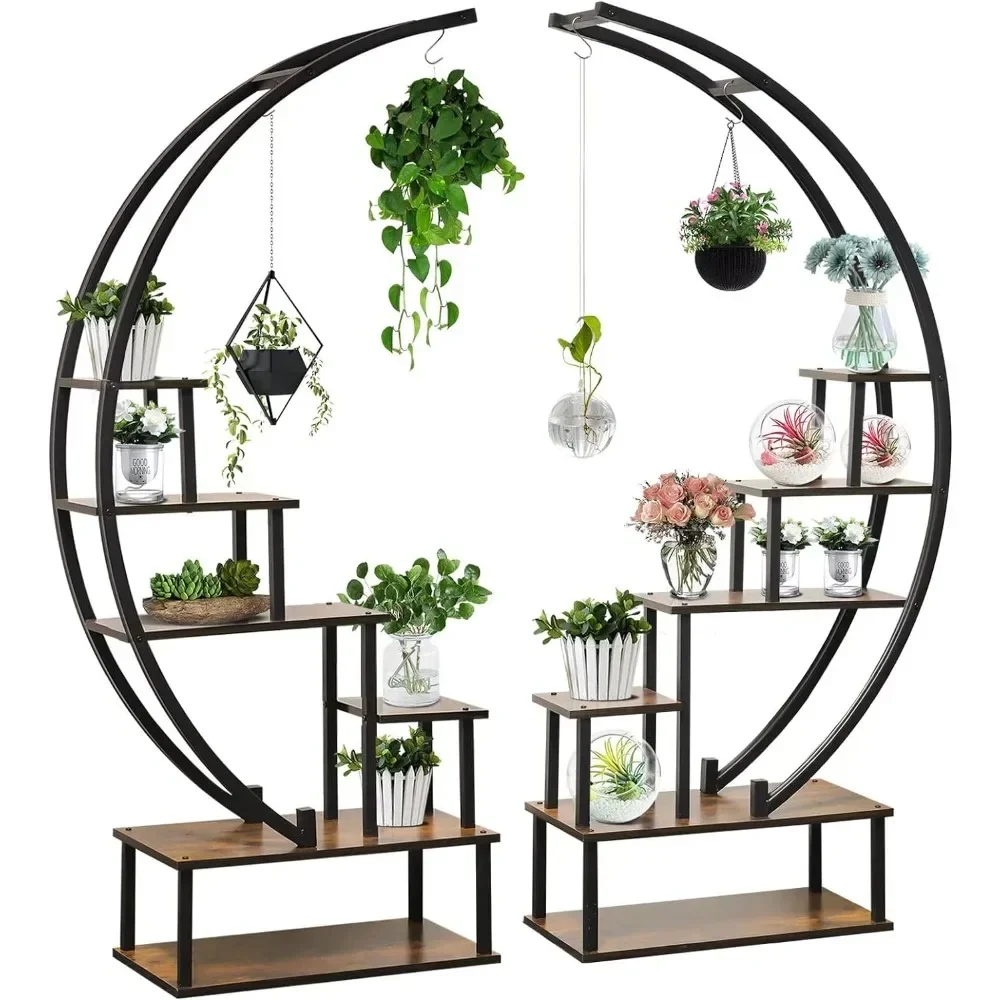 6 Tier Metal Plant Stand Shelf Muti-Purpose Ladder Plant Shelf Indoor 12 Potted Half Moon Shape Plant Stands for Balcony Patio