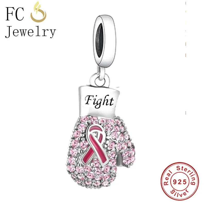 Fit Original Pan Charm Bracelet 925 Sterling Silver Glove Fight Breast Cancer Awareness Bead For Making Women Berloque