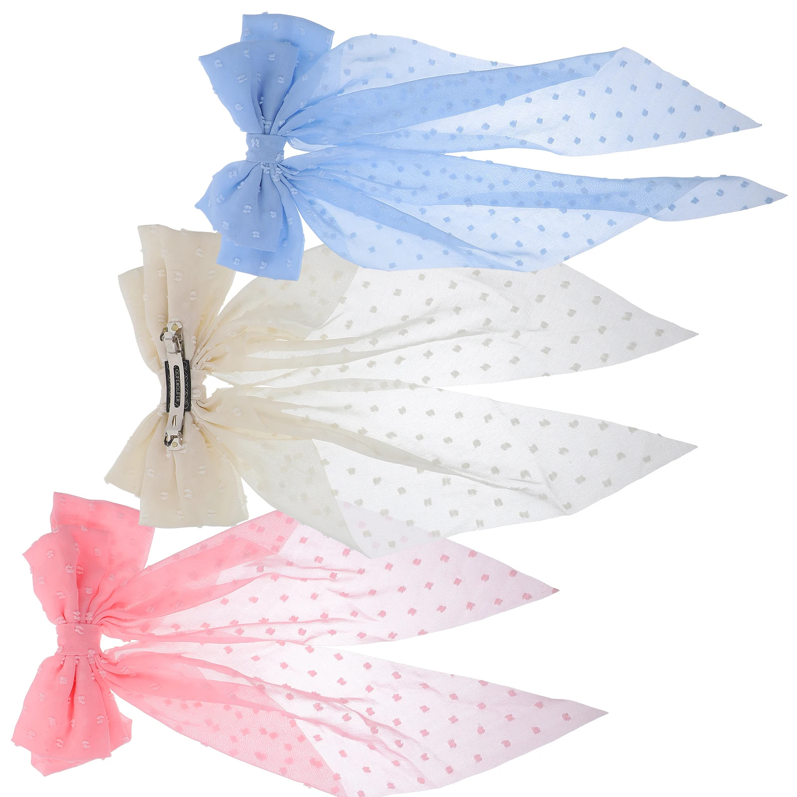 

3Pcs Large Bow Clips Blue Pink White Women Accessories Teen Girls Vintage Long Bows Fine Hair Spring Clasp Hair Decorations