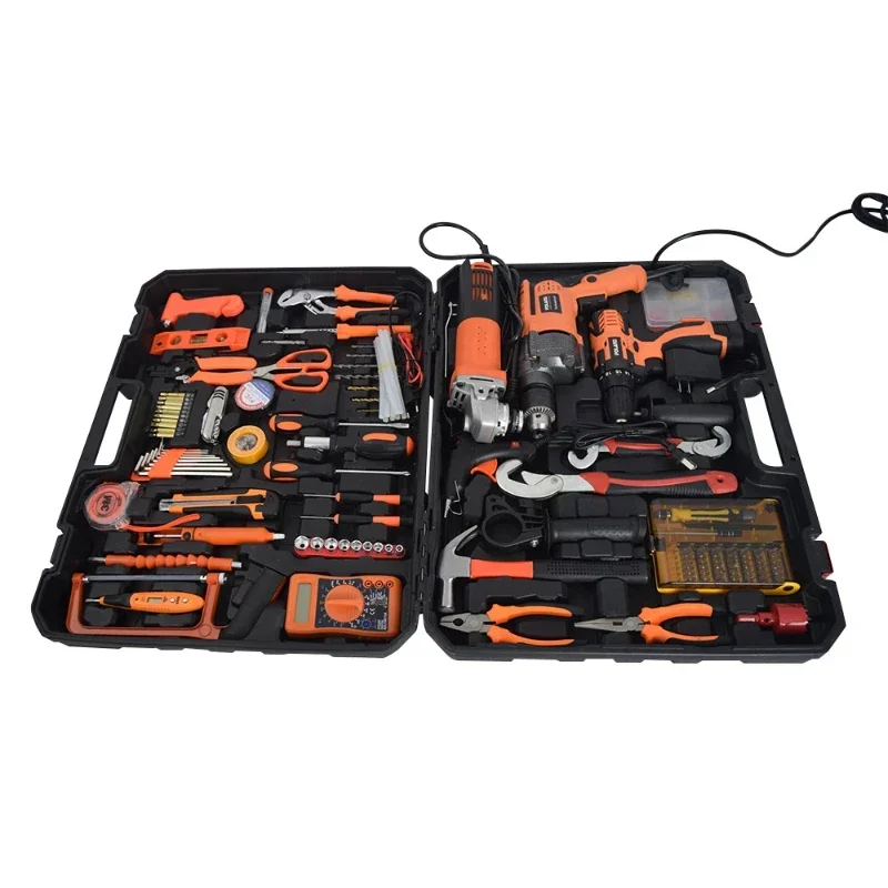 YYHC Hot selling combination set contains lithium-ion drill, electric drill and angle grinder 33-piece home combination tool kit