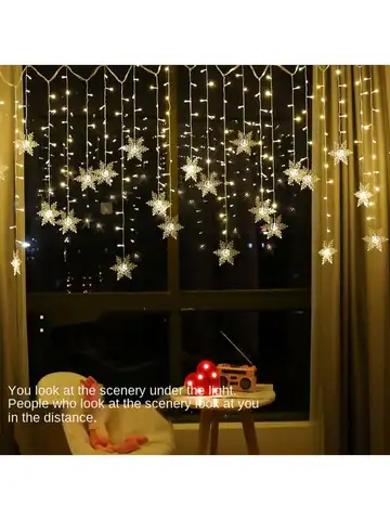 3.2M Christmas Snowflakes LED String Lights Flashing Fairy Curtain Lights Waterproof For Holiday Party Wedding Xmas Decoration