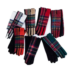 Retro Plaid Gloves Women Autumn and Winter Fashion Versatile Gloves Gothic Lolita Touch Screen Gloves Black Cashmere