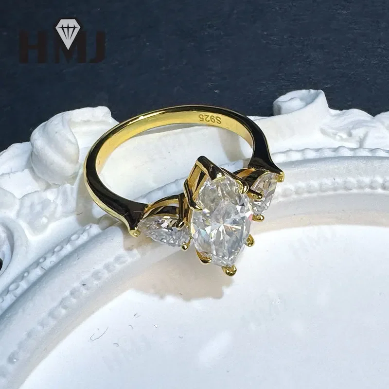3ct Moissanit-Ringe, Marquise-Schliff, 7x14mm, D-Farbe, VVS1, 925 Sterling Silber, für Liebesantrag, Verlobungsring, Brautschmuck – Detail 12