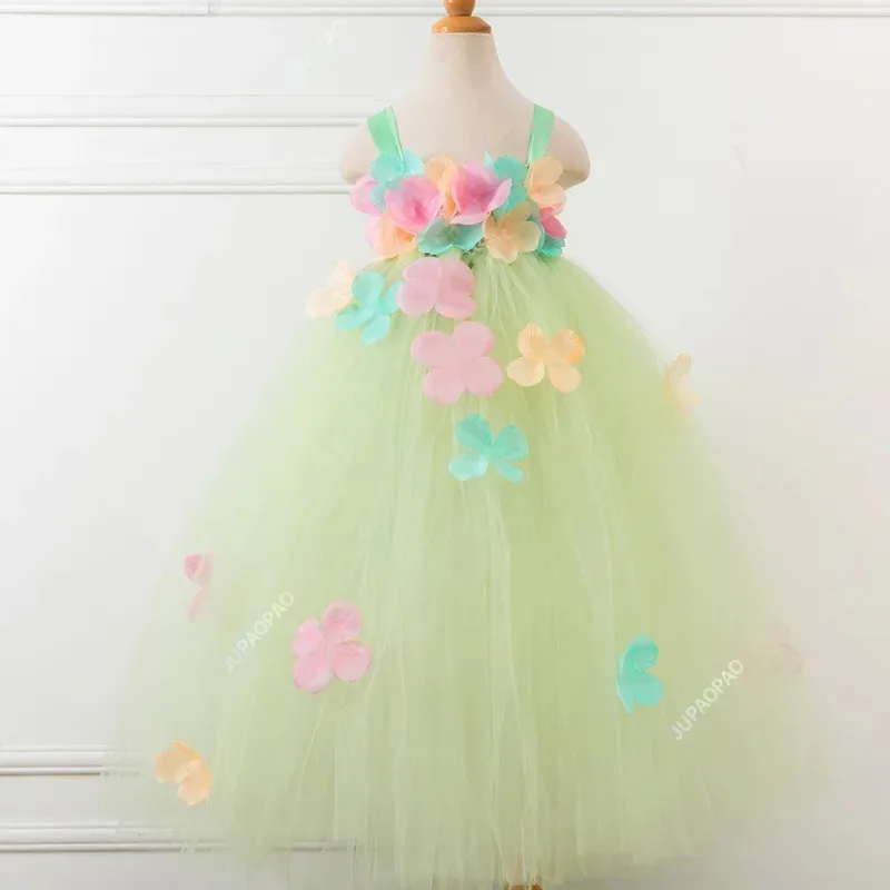 فستان توتو لفتاة الزهور لحفلات الزفاف، فساتين طويلة للفتيات، أزياء الأميرة الزهور للأطفال والبنات، هدايا عيد الميلاد