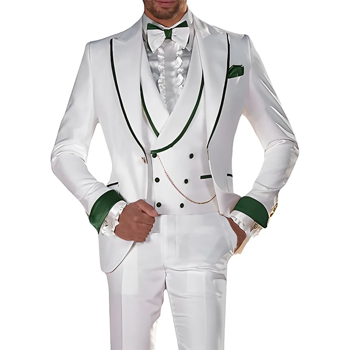 

2025 Men Suit Set Slim Fit Single Breasted Wedding Prom Groom Tuxedos Peak Lapel