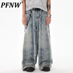 PFNW Deconstruction Spliced Rough Selvedge Jeans Male High Street American Niche Silhouette Loose Wide Leg Trousers Men 28W4395