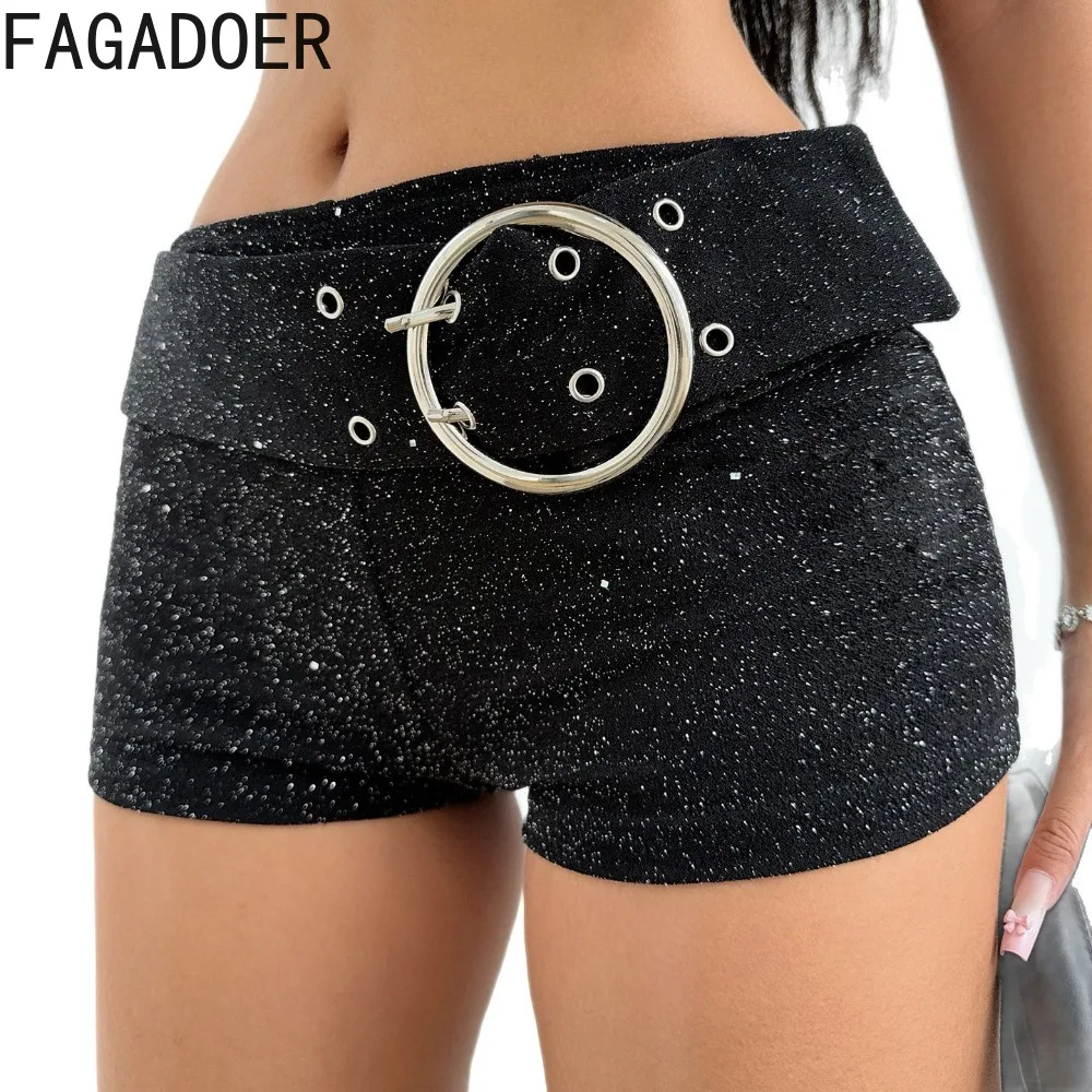 FAGADOER مثير تألق المرقعة Bodycon السراويل للمرأة بلون التعميم حزام خصر السراويل الإناث الشارع الشهير قيعان جديد