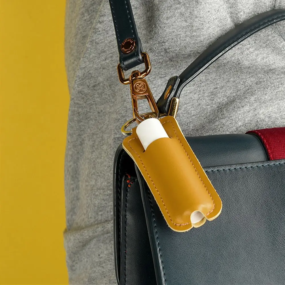 1pc PU Leather Lipstick Keychain Bag Colorful Key Ring Holder Lip Balm Case Keyring Bag Simple Keychain Holder