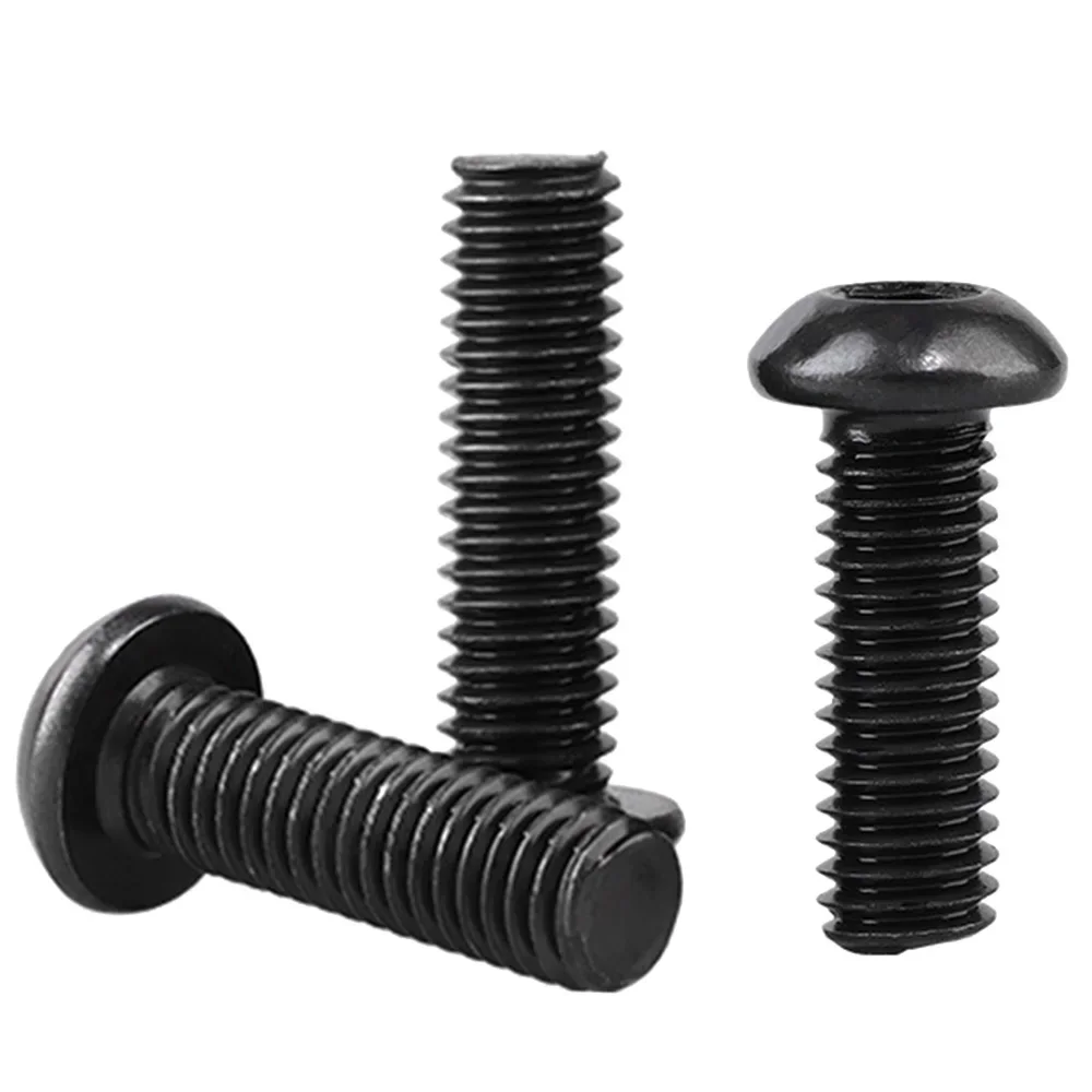 1-100pcs Black Grade 10.9 Steel M1.6 M2 M2.5 M3 M4 M5 M6 M8 M10 M12 Hex Socket Round Button Head Screws ISO7380