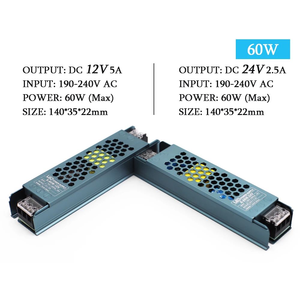 Ultra Thin LED Power Supply DC 12V 24V Lighting Transformers 60W 100W 200W 300W 400W AC190-240V Converter Driver for Strips