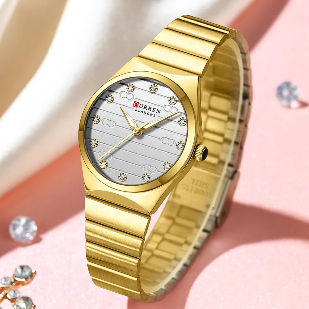 CURREN Women's Bracelet Watches: Gold Silver Stainless Steel Strap Analog Quartz Elegant Wrist Watches