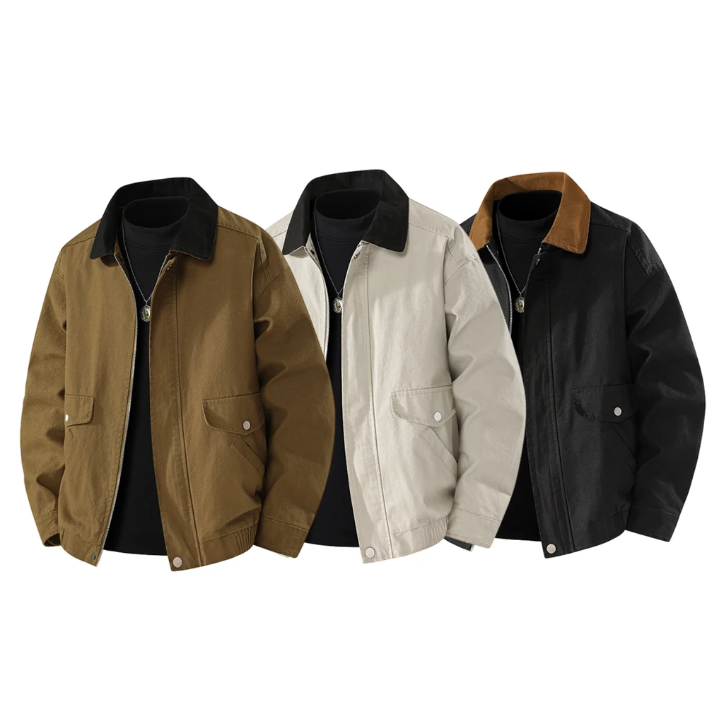 

Classic men's bread jacket, men's casual wear, fashionable solid color jacket, streetwear, men's spring and autumn coats