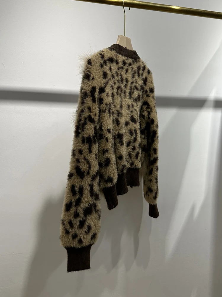 2026 Autumn Women Real Natural Fox Fur Oversized Cardigan Spring Special Design Leopard Print Sweater Wear Outwear - view 4