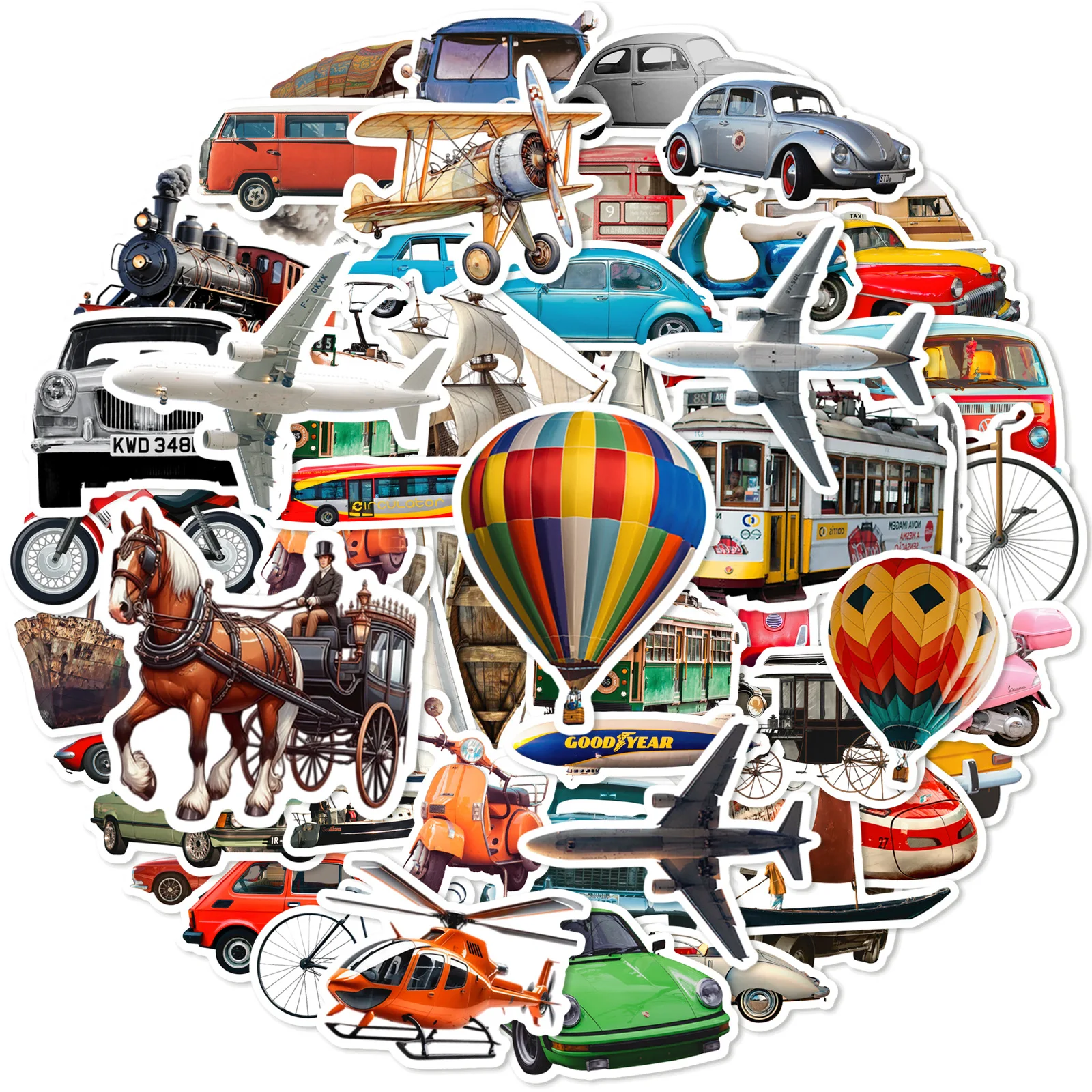 50Pcs Vintage Transportation Vehicle Car Cartoon Stickers Funny Graffiti Decals Stationery Phone Luggage Reward Sticker