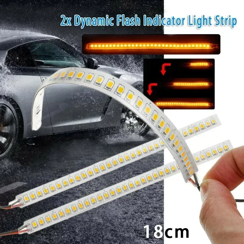 

Left+right Car Light Strip Super Bright Turn Signal Waterproof 2pcs Amber Dynamic Exterior Indicator LED Rearview