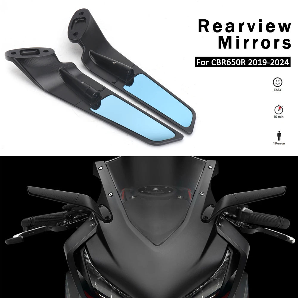 CNC Aluminum Motorcycle Rear View Mirrors Blue Anti-glare Mirror For Honda CBR650R CBR 650 R cbr650r CBR 650R 2019 - 2024