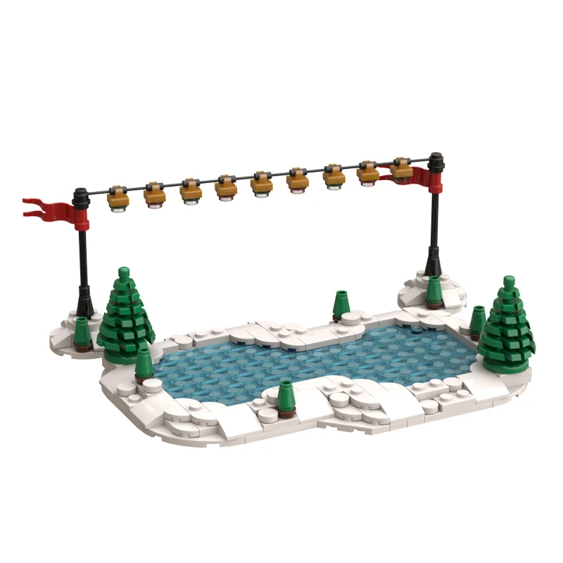

Winter Christmas ice skating rink MOC small particle assembled building block puzzle toy