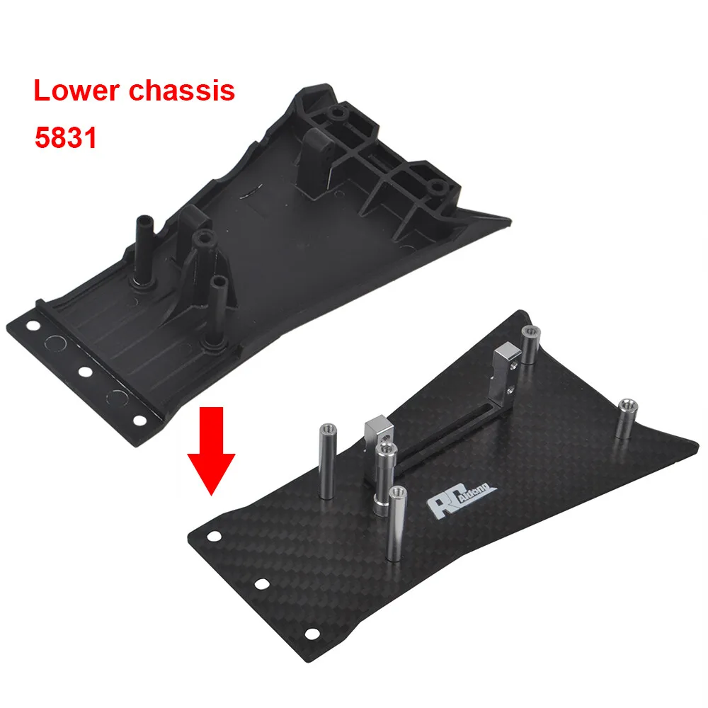 Chasis inferior de carbono CG bajo para Traxxas Drag Slash Mustang C10 Slash modificado