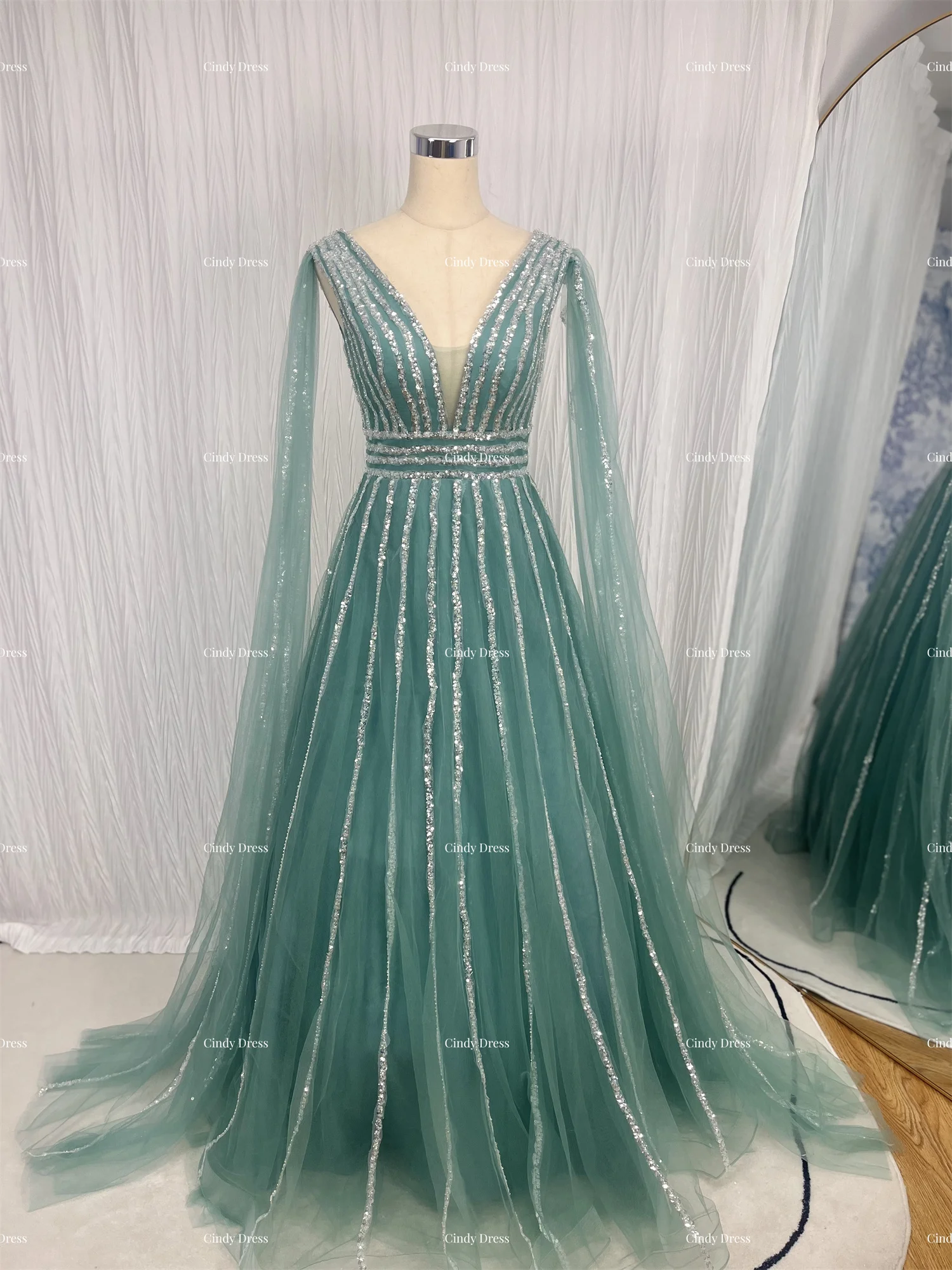 Cindy-Vestido largo de lujo con cuentas para mujer, traje elegante y bonito de corte en A, para fiesta de boda y graduación, 2023