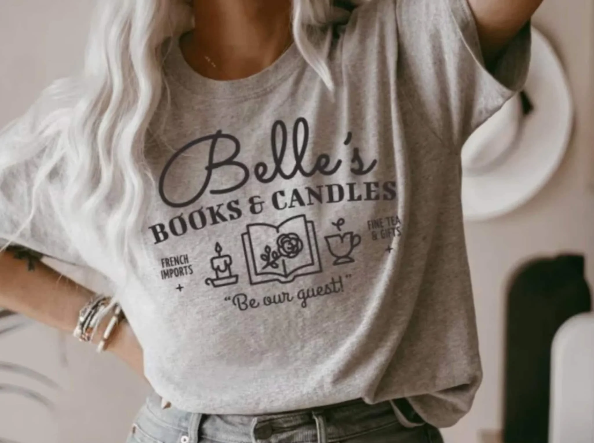 Belle'S Books Candles Bella Canvas Jersey T Shirt