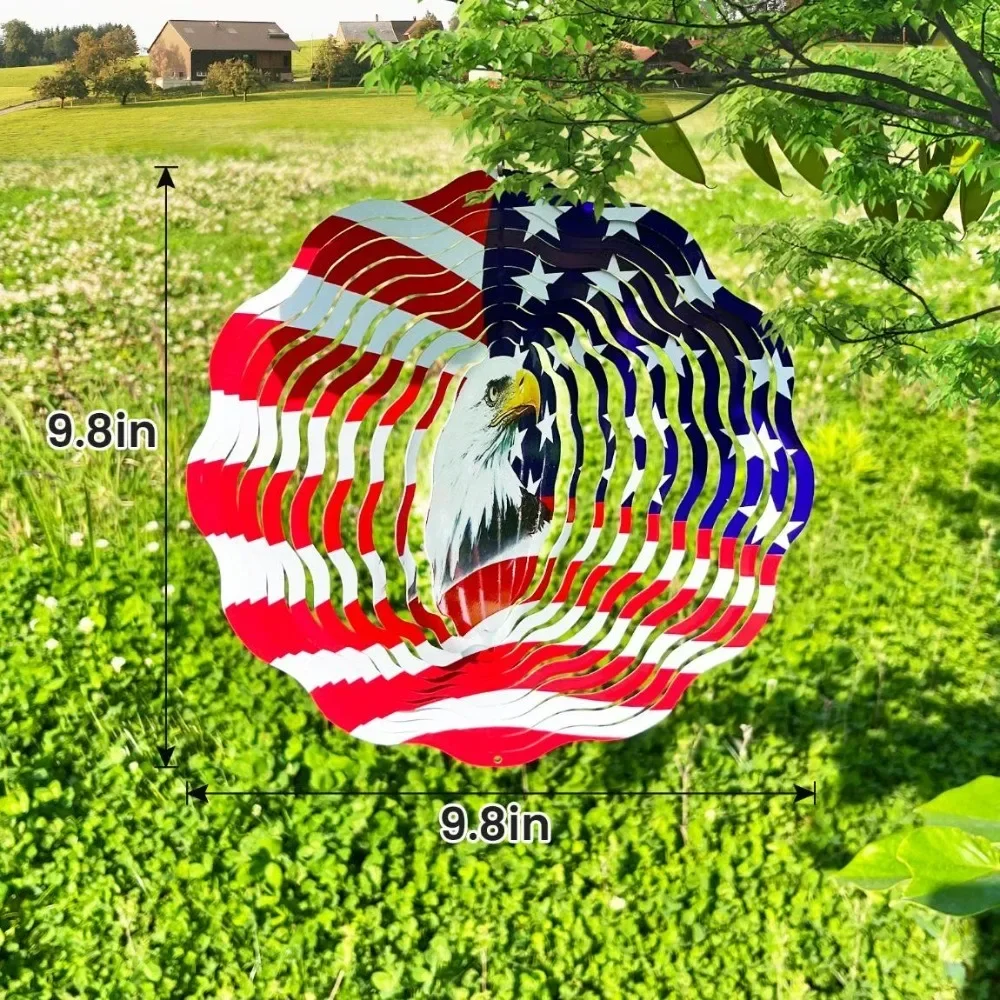 CIFBUY Amerikanische Flagge Windspiel Garten- und Hofdekoration 3D Edelstahl Patriotisches Hängeornament für Innen- und Außenbereich Kunstausstellung