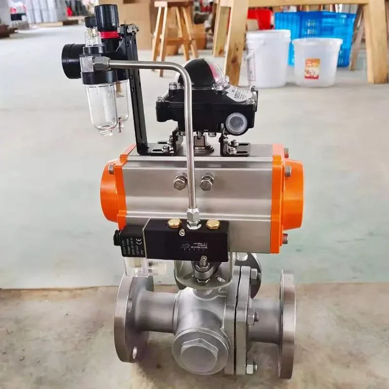 Pneumatic three-way ball valve 304 stainless steel sanitary grade quick-loading ball valve, quick-loading three-way valve