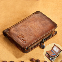 High Quality New Genuine Leather Rfid Wallets for Men Vintage Thin Short Multi Function ID Credit Card Holder Money Fashion Bag