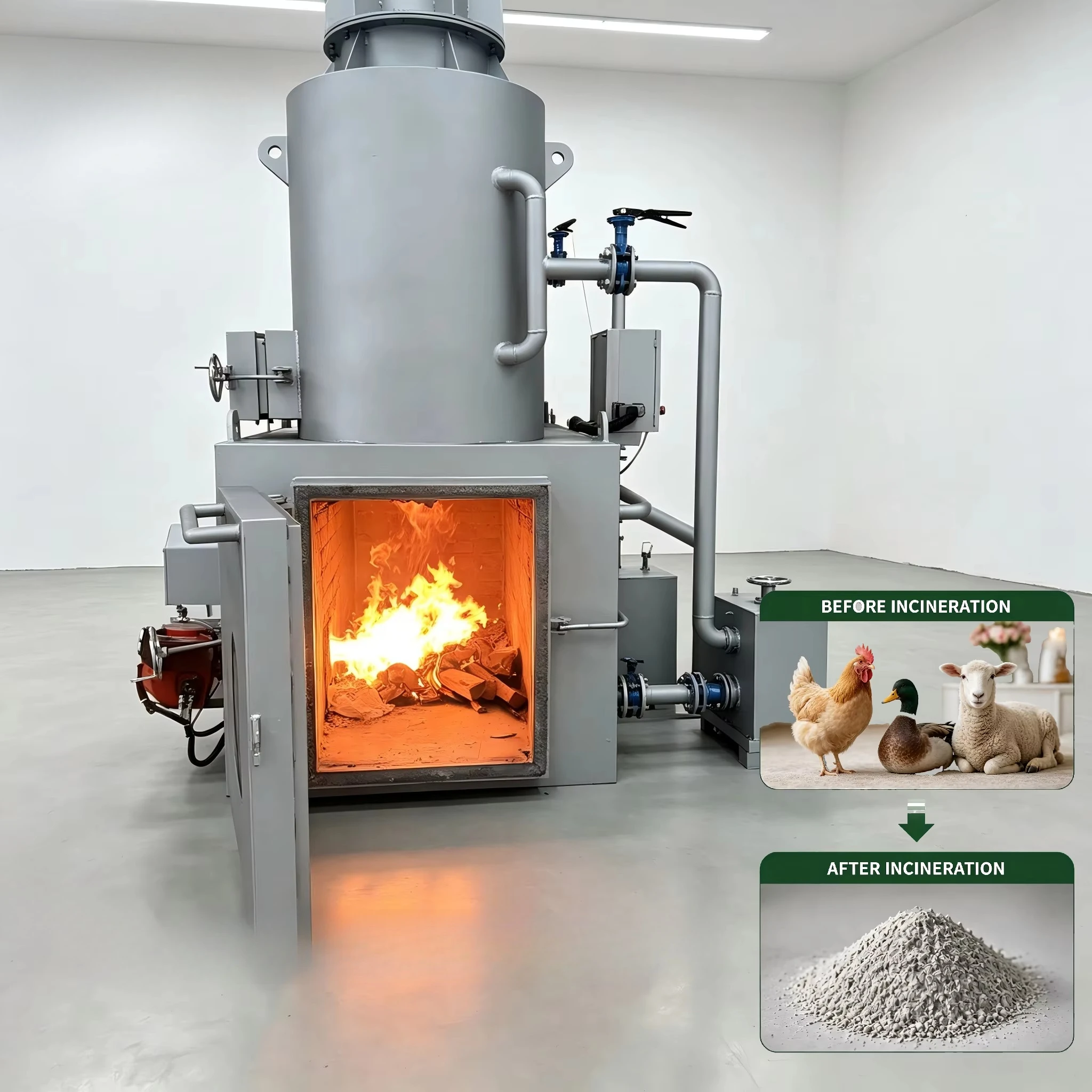 6 Layer Insulation Wall Pet Cremation Machine, 500~1200℃ Primary Chamber Small Scale Dead Animal Incinerator for Pet Clinic