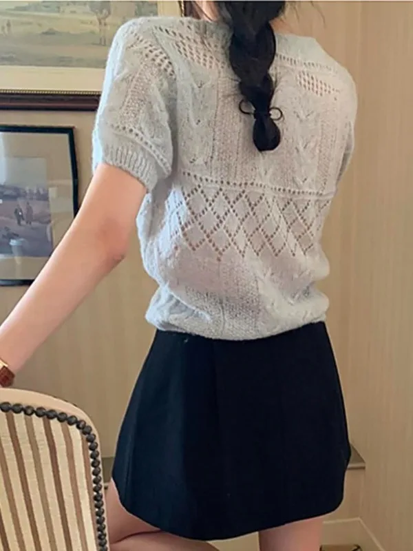  Collar Hollow out Floral Knitwear Summer New Sle Agel Tie Waist Thin Top for Women Quali Faionable Sweater