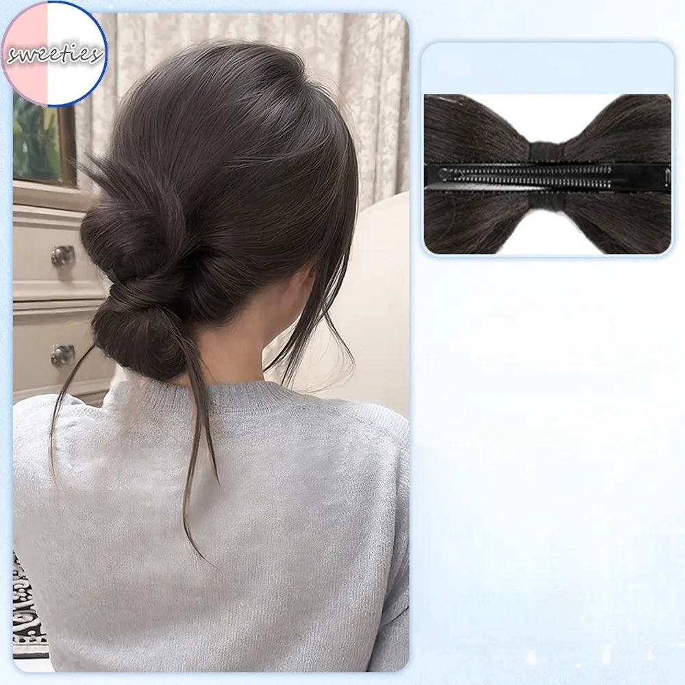 Synthetischer Perückenclip mit Schleife, Duttkopf, einteilig, niedrige Krawatte, Drachenbart, Klammerkopf, natürliche, flauschige Locken, Entenschnabel-Clip, Perückentasche