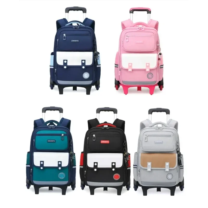 

New Lightweight Stress Relief Rolling Backpack for Students Elementary Junior High Pull Rod Travel Trolley Bag 2 and 6 Wheels