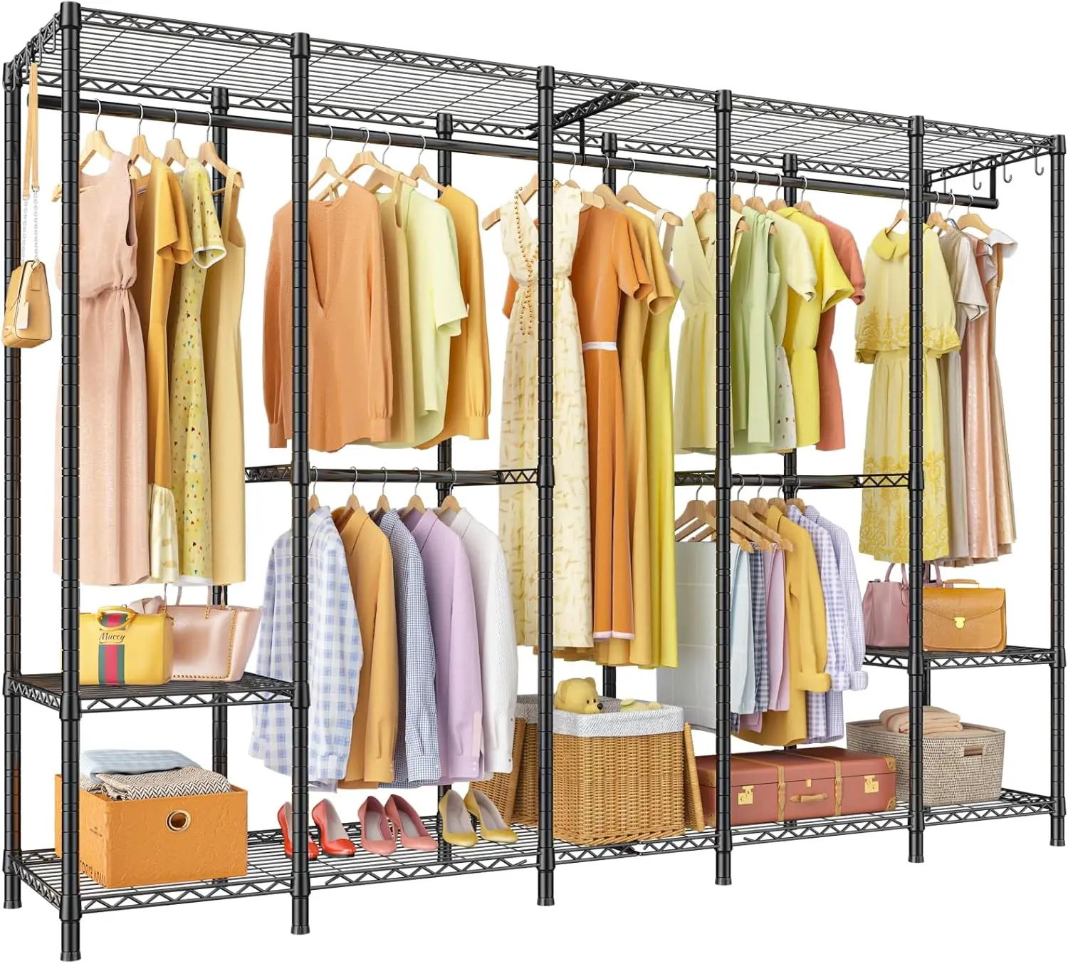 

Extra Large Heavy Duty Clothes Rack, Freestanding Portable Wardrobe Closet, 89.8"W x 15.8"D x 76.4"H, Holds 1400 lbs, Black
