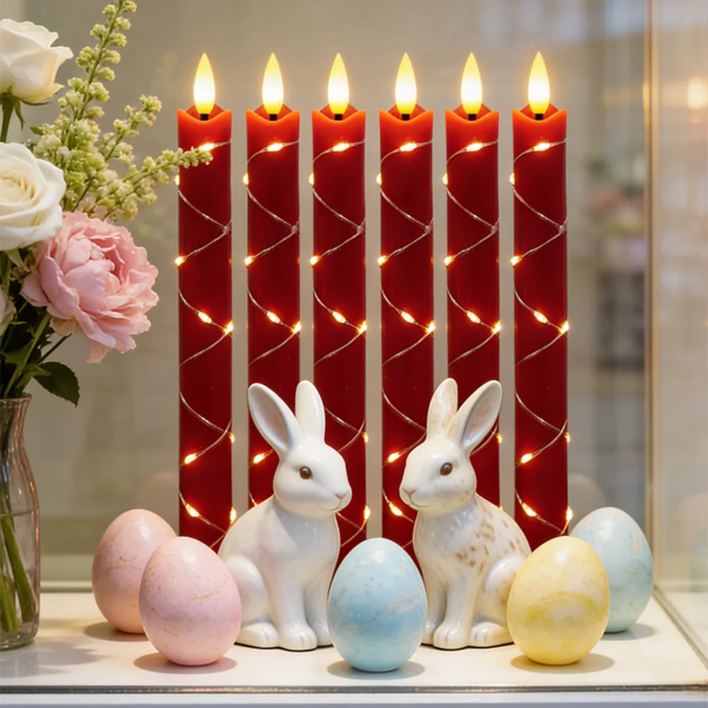 Red Paraffin Wax Flameless LED Candles String Lights Flickering for Valentine‘s Day Christmas New Year Wedding Romantic Dinner