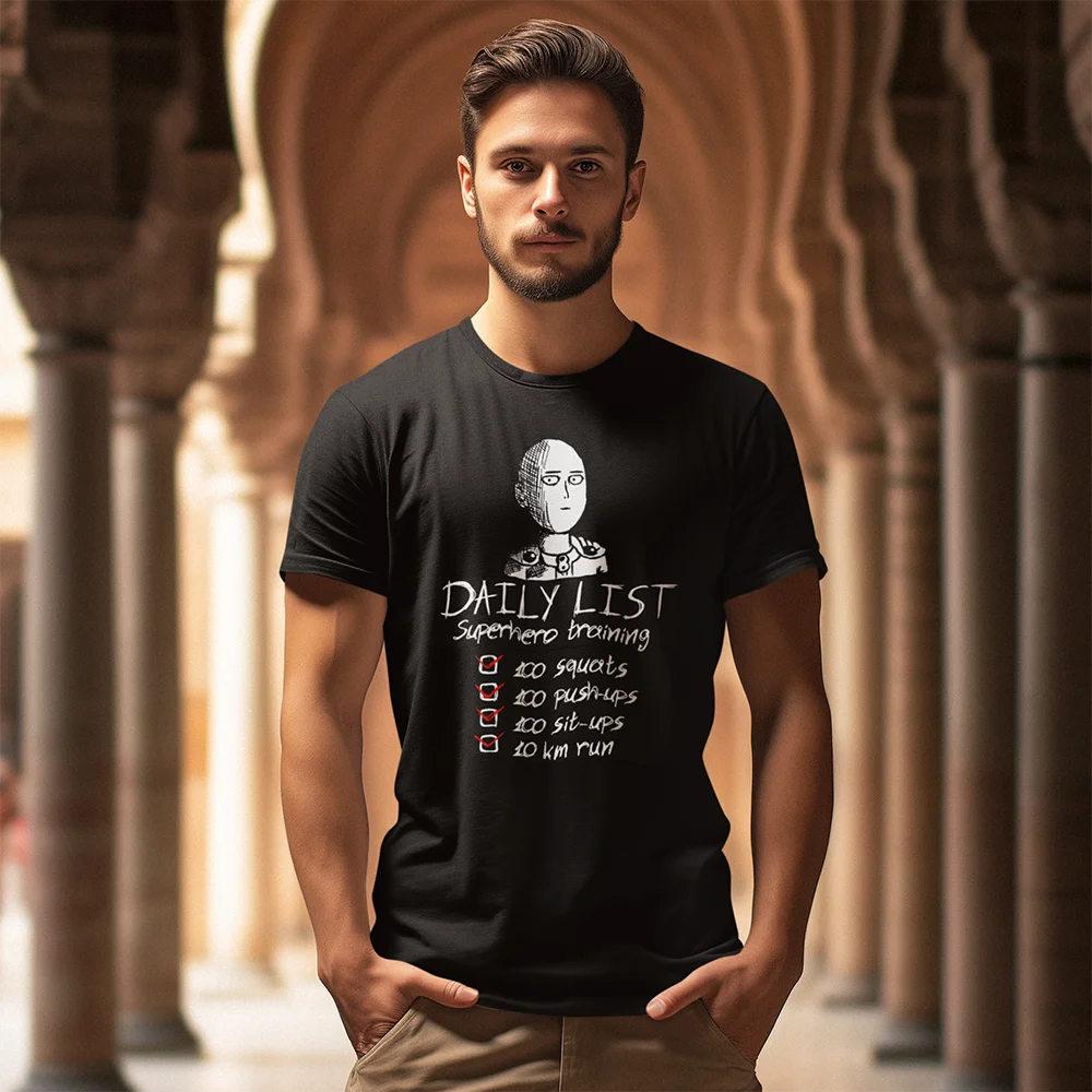 Manga One Punch-Man Funny Daily list Anime T Shirt for men 100% Cotton printed Tops Creative Summer plus size T-Shirts