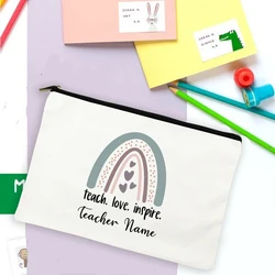 Rainbow Teacher Gifts Custom Name Print  Makeup Bag Stationery Pencil Case Personalized Supplies Storage Bags Travel Wash Pouch