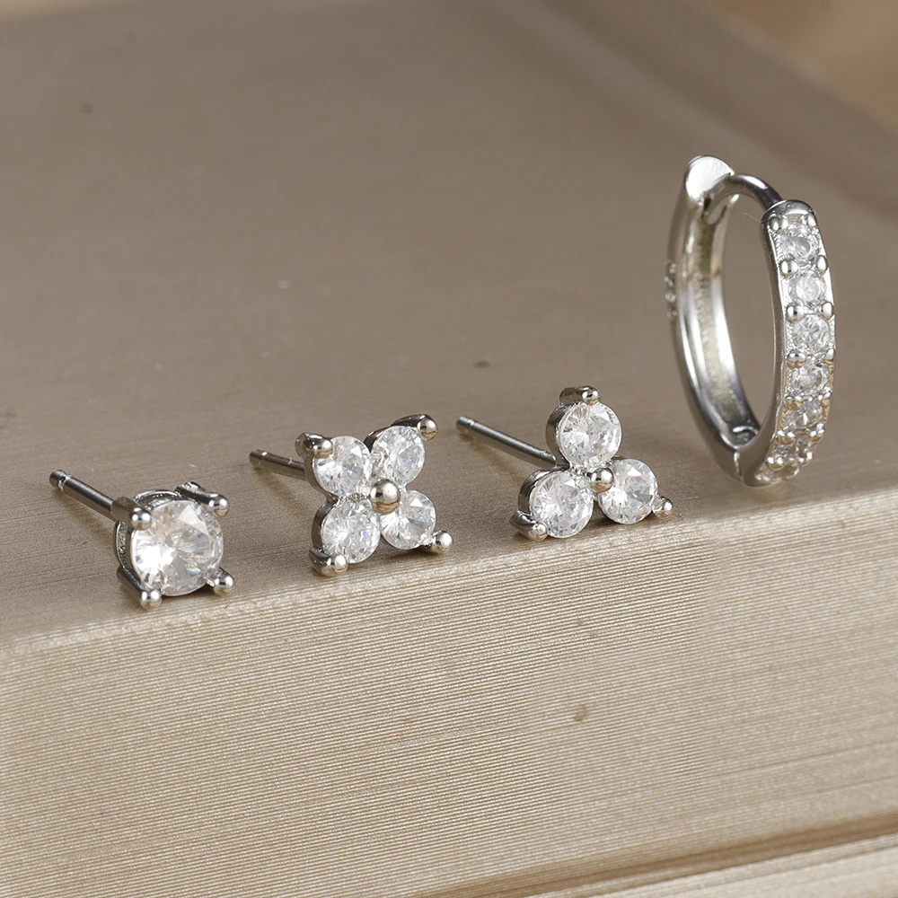 4pc 18K Gold Plated Flower Round Piercing Earrings Set